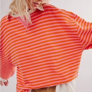 We The Free Free People Classic Striped Oversized Crewneck Top Size XL
